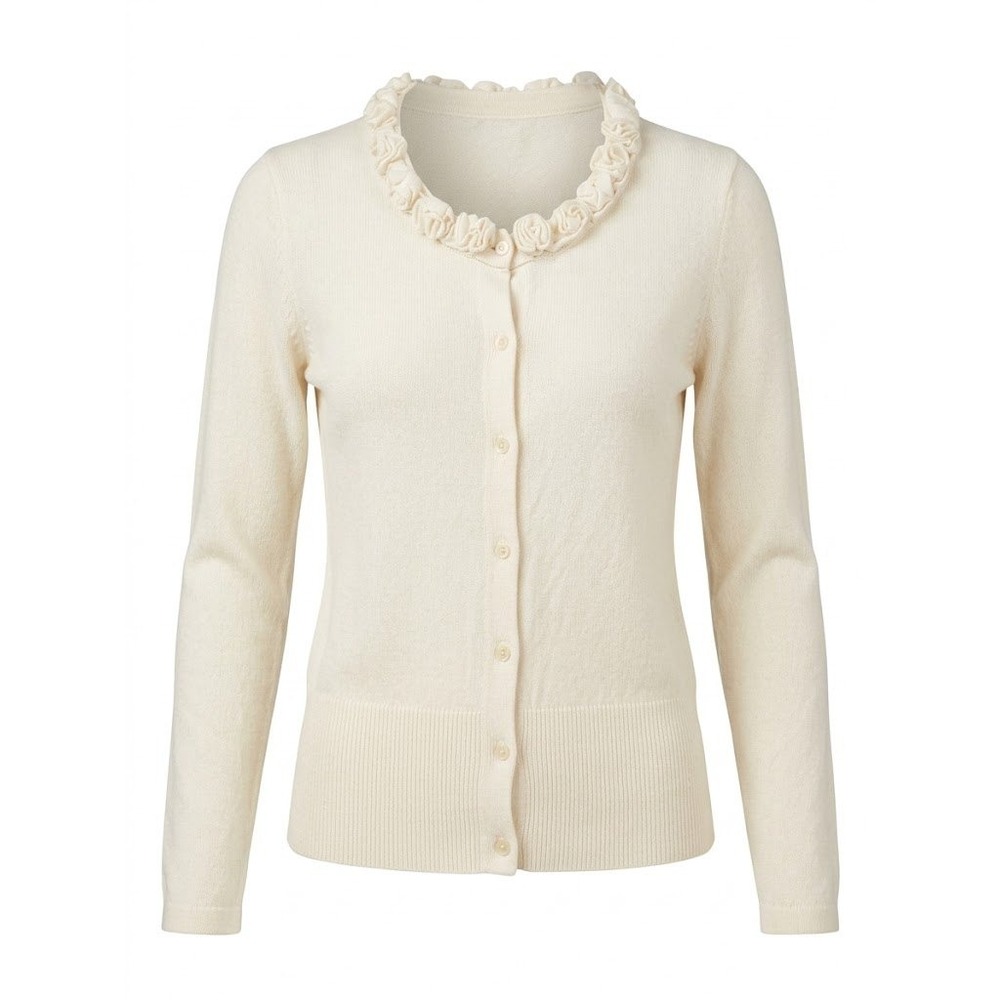 NEW Tahari Womens Large Ruffle Rosette Collar Cardigan Sweater Creme Cotton